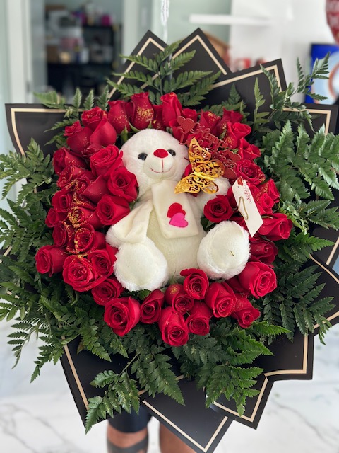 Bouquet topper happy valantines day teddy flowers